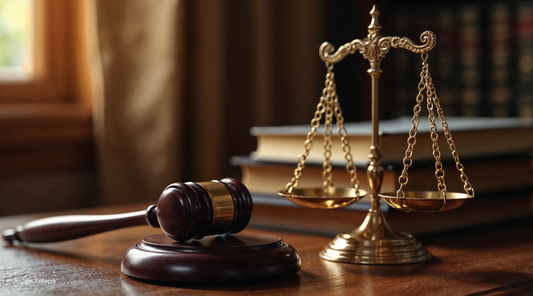 Image of a judge's gavel and a set of scales on a desk.