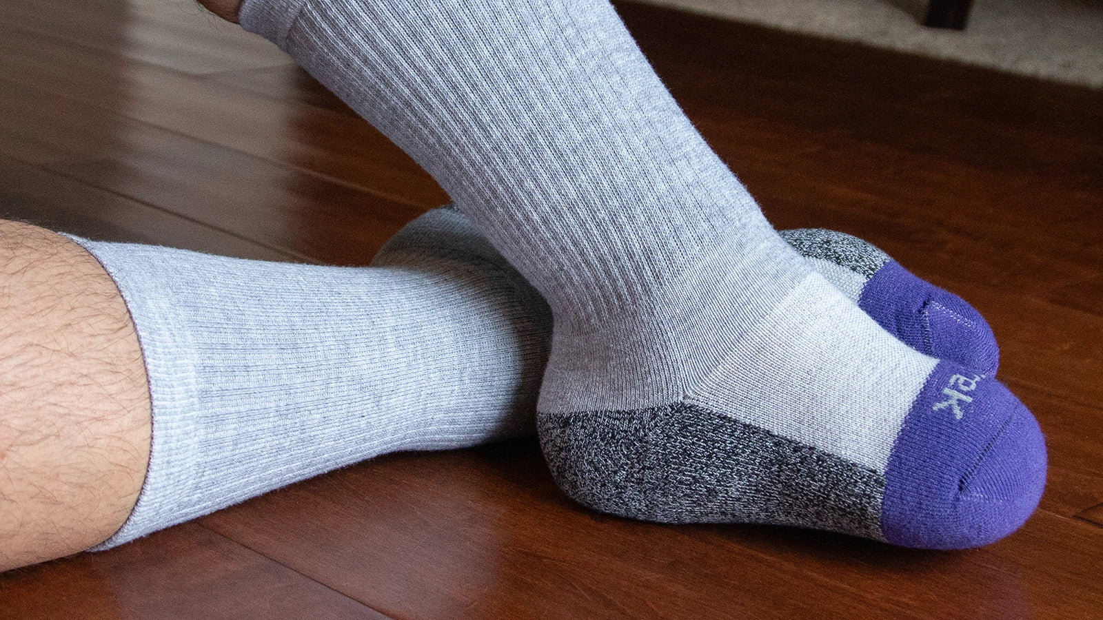mixed pair crew socks for partial foot amputees showing transmet and standard sock fit